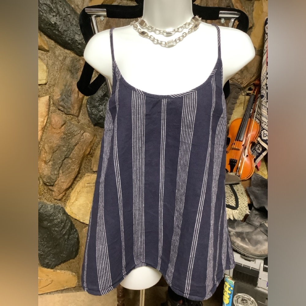 Spaghetti strap tank blue and white stripe